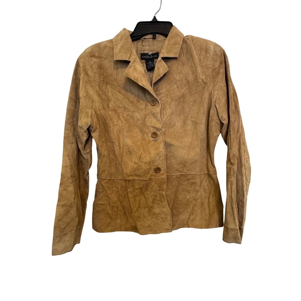 vintage Y2K Suedessence Womens Leather Jacket Size M Tan Button-Up Fully Lined S